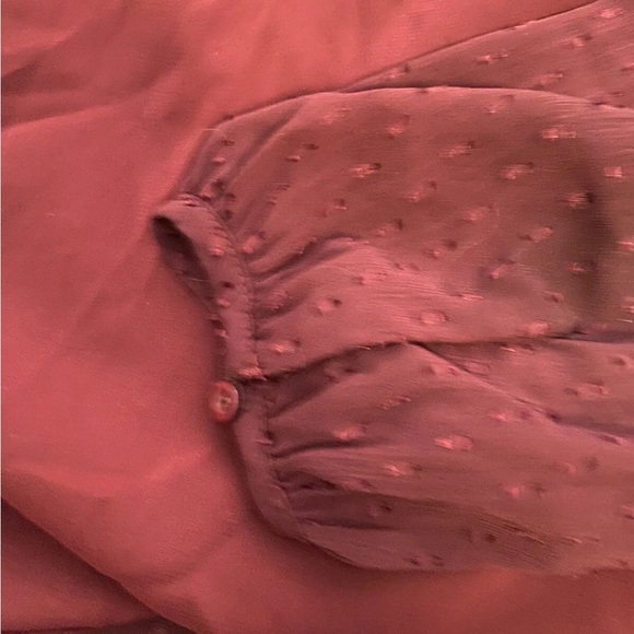 ACOA Solid Burgundy Polyester V-Neck Long Sleeve Blouse Size Medium - Picture 3 of 5
